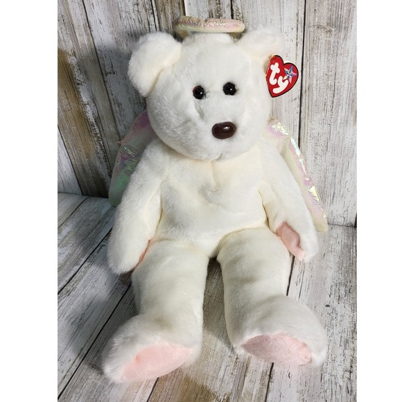 RARE! Ty Original Beanie Buddies Collection 14' Angel Peace Blue Bear w/errors - Picture 14 of 16